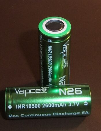 2x Vapcell N26 5A 2600mah 3.7V 18500 Battery Flat Top