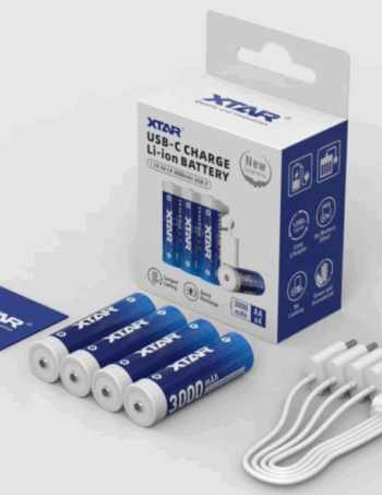 4 x Xtar AA Li-ion 1.5v 3000mAh 4730mWh Batteries USB charging